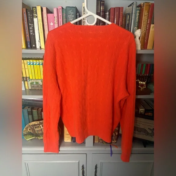 Polo Ralph Lauren Orange 100% Cashmere Cable Knit Crewneck Sweater Mens Size XL - Picture 4 of 6